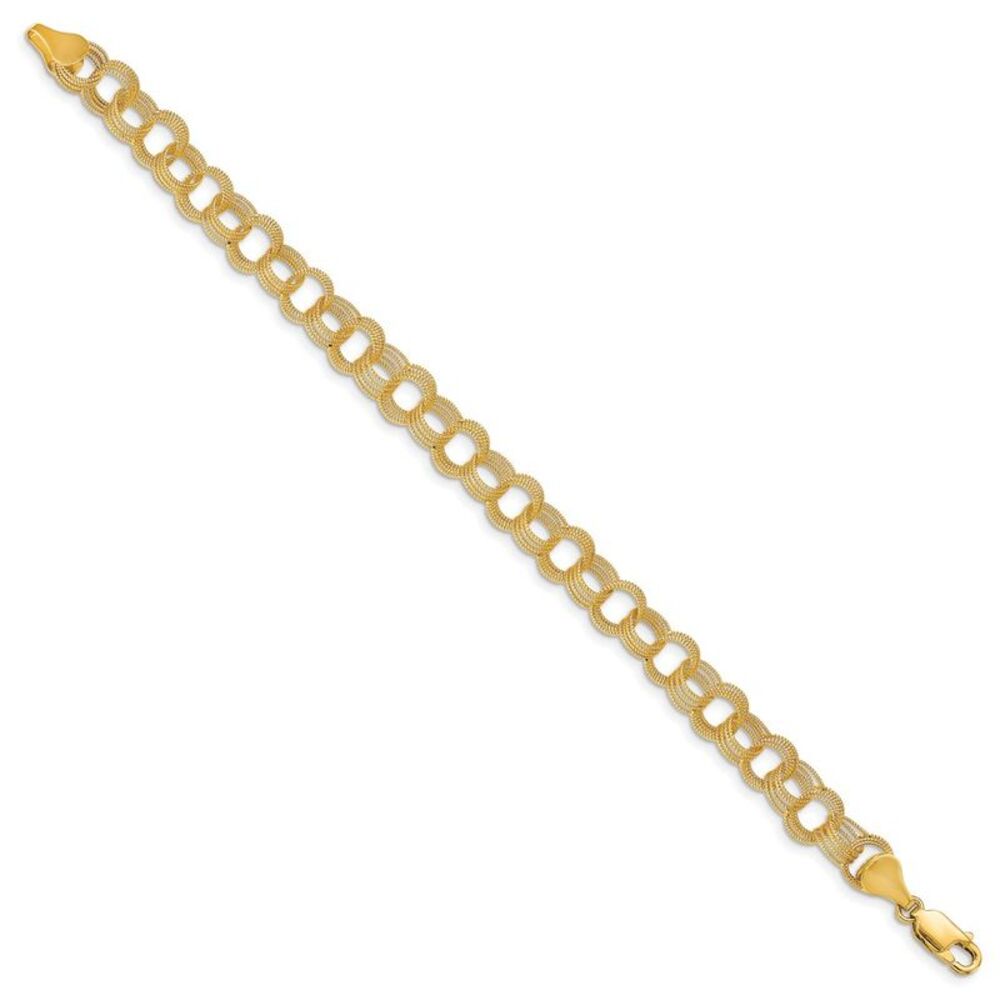 14k Yellow Gold Solid Triple Link Charm Bracelet - image 2